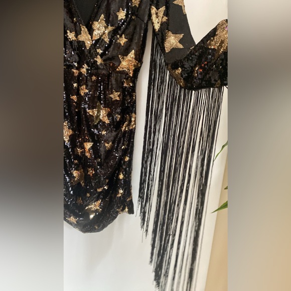 Nasty Gal Sequin Fringe Dress Star Sequin Plunge Neck sparkle phish size 4 - Picture 9 of 16